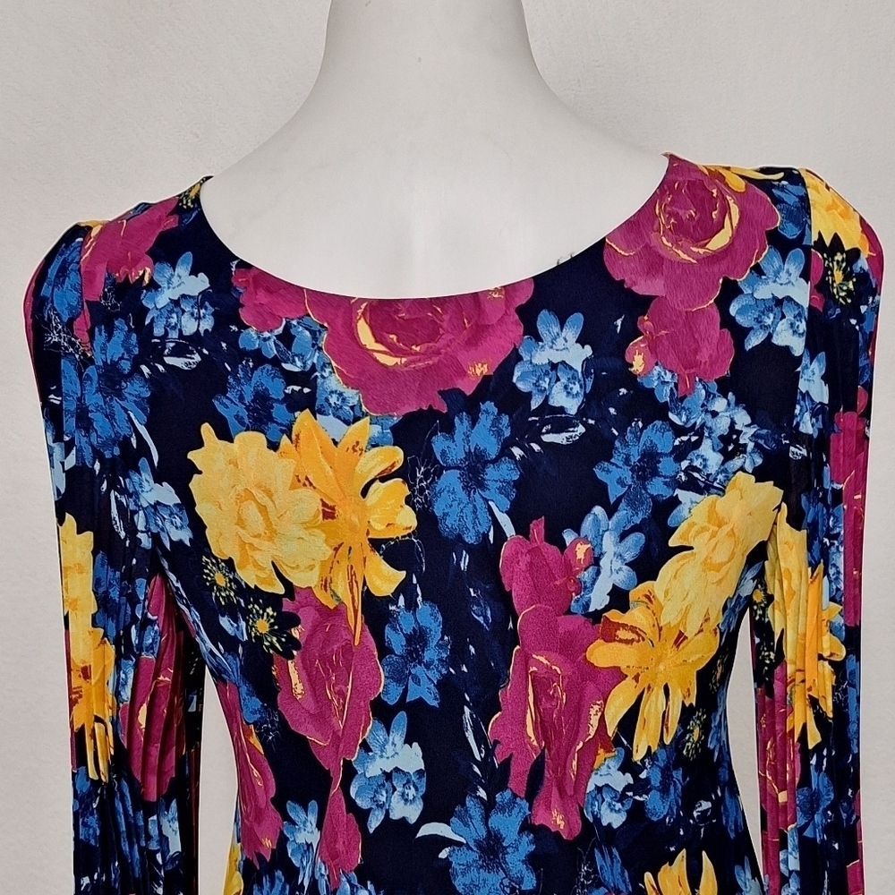 Laurie Felt Multicolor Floral Retro Bohemian Pleated Bell Sleeve Blouse Size XXS - Picture 8 of 13